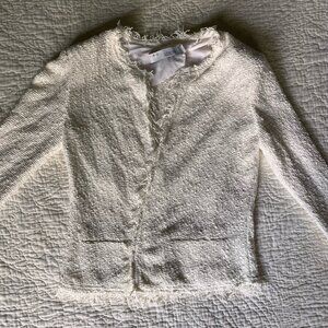 Iro Paris Womens Shavani Jacket Classic White Cotton Fringe Trim Open Size 00